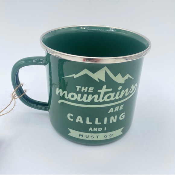 NEW Metal Hiking Outdoors Mountains Theme Coffee Tea Mug Green Lightweight Camp - Picture 2 of 9